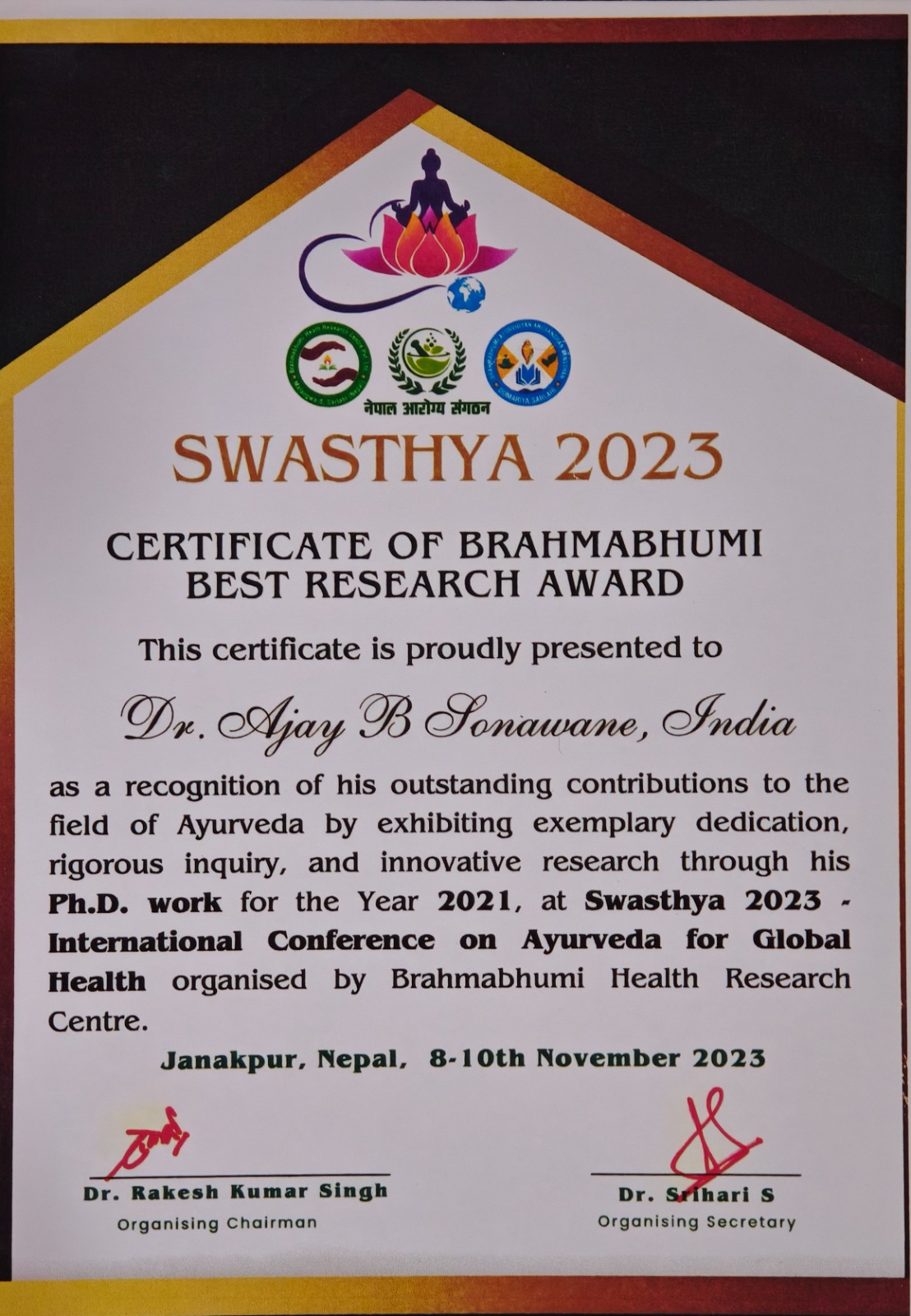 Swasthya 2023 Best Research Award